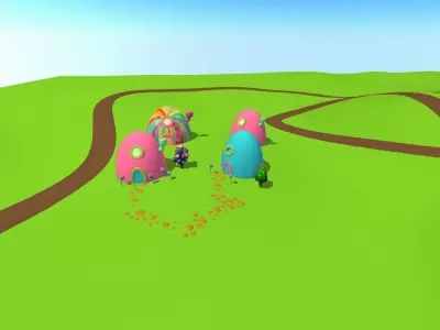 Toon Village Scene Low-poly 3D model