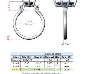 Marquise Cut Three Stone Engagement Ring CAD Model STL Ready 3D print model