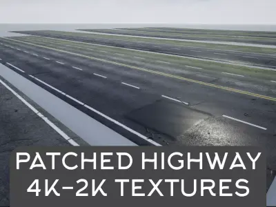 Modular Patched 4-Lane Highway Roads 4K-2K Low-poly 3D model