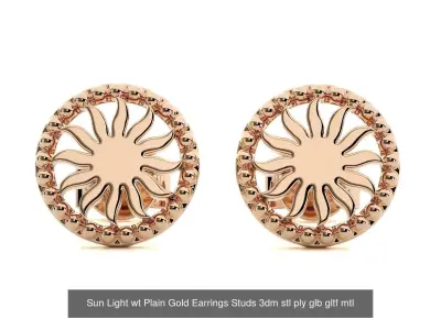 5 Light wt Plain Gold Earrings Studs 3dm stl ply  3D Model Pack