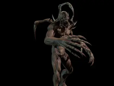 Mutant4 undead creature with horns and claws Low-poly 3D model