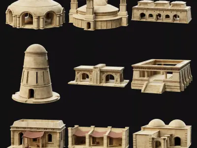 ANCIENT URBAN CITY UTILITY BUILDINGS DESERT EGYPT AAA COLLECTION Low-poly 3D model