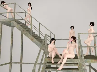 Girls on the old stair 01 3D model