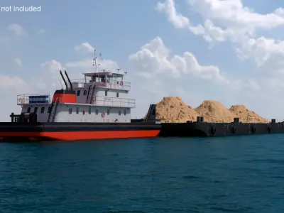  Push Boat Ship and Cargo Barge with Sand 