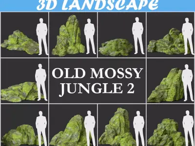 Low poly Medium Size Jungle Rock Low-poly 3D model