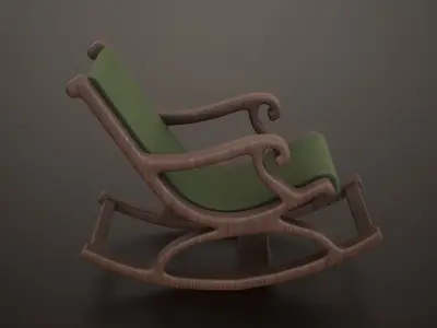 Antique Relaxing Wooden Chair Low-poly 3D model