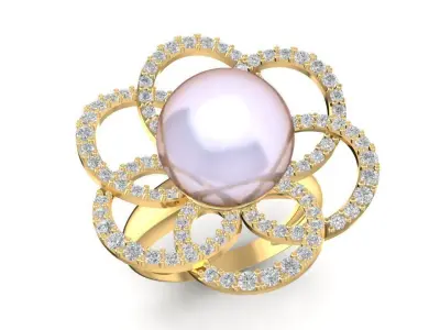 Floral Pearl Diamond Halo Ring for Women 1390 3D print model