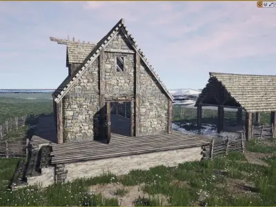 Medieval Farm Workshop House Low-poly 3D model