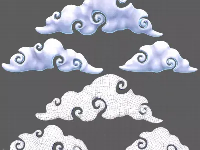 Clouds cartoon V05 Low-poly 3D model