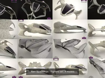 Alien Spaceships - Fighters set 3D Model Pack