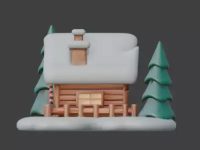 Cozy Winter Christmas Log Cabin 3D Model Low-poly 3D model