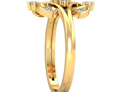 Gold Flower Shaped Ring with Diamonds 3D print model