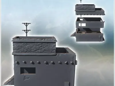 Modern flat-roofed building with indoor garage and electrical po 3D print model