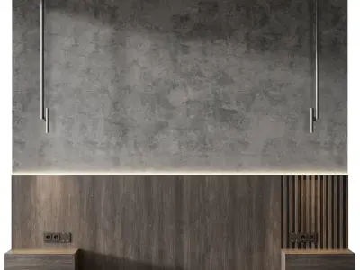 Headboard bed with wooden and two drawers 3D model