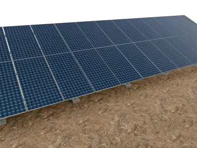 Lowpoly Ground Mounted Solar Panels-12 Rows of PV Modules Low-poly 3D model