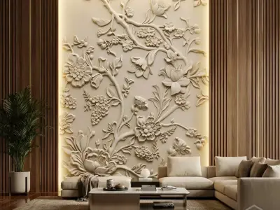 Modern Floral Bas-Relief Wall Decor Set STL Mural CNC 396 3D model