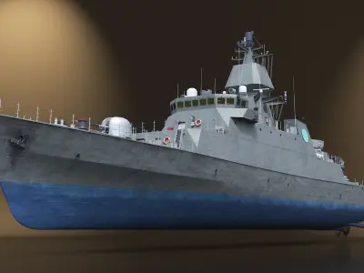 Modern Armed Warship Naval Rigged 3D model