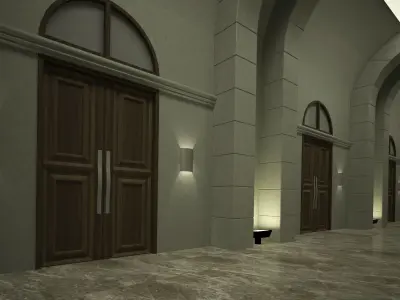 corridor hallway with arches and doors Low-poly 3D model