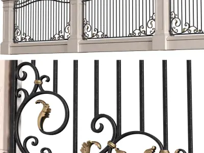 Fence in classic style with wrought iron railing 3D model purchase