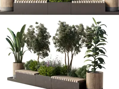 Urban Environment Urban Furniture Green Benches 3D model