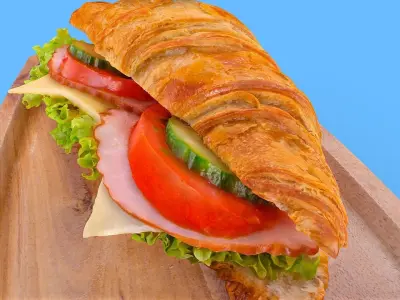 Croissant with Ham Tomato Cucumber and Greens obj gltf usdz 3D model