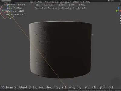 Concrete Pipe Flower Pot 1000mm High-Poly 3D model