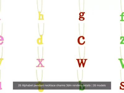 26 Alphabet pendant necklace charms 3dm renders details 3D Model Pack