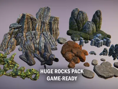 Huge rocks pack Low-poly 3D model