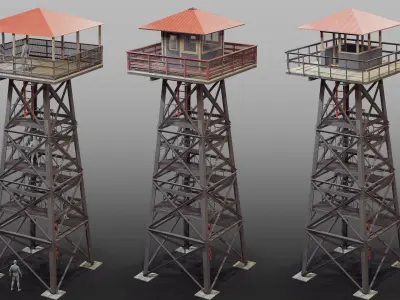 Watchtowers set Low-poly 3D model