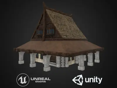 Medieval house Low-poly 3D model 33
