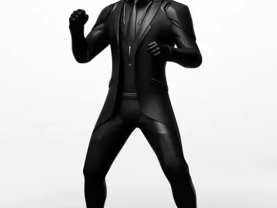 Futuristic Black Suit Sleek Robotic Humanoid Glossy Finish 3D Low-poly 3D model