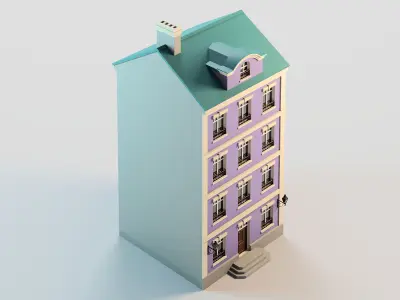 Colorful town building 1 Low-poly 3D model