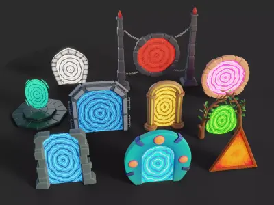 Cartoon Portals Collection Low-poly 3D model