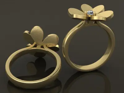 Flower Heart Petal Diamond Ring Band Mix Size 4-8 3D print model