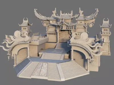 Chinese style Buildings Low-poly 3D model