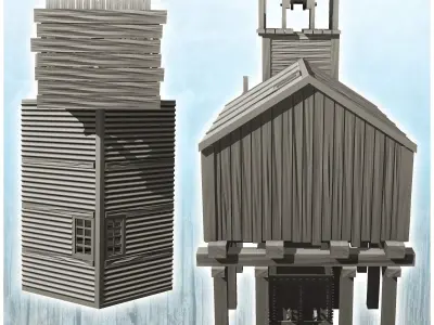 Set of water management building and western water tower 30 - Co 3D print model