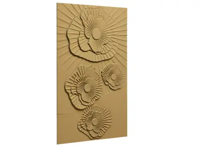 Modern Floral Bas-Relief Wall Decor Set STL Mural CNC 397  3D model