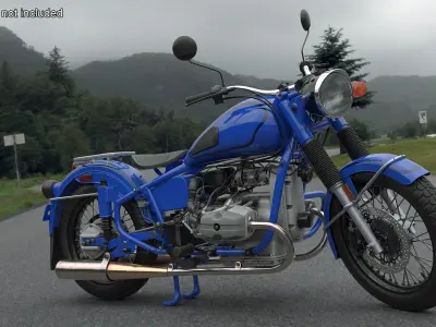  Retro Classic Blue Motorcycle Rigged 