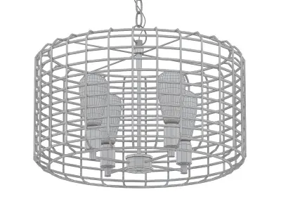 Lynden 4 gold caged pendant light with glass shades 3D model