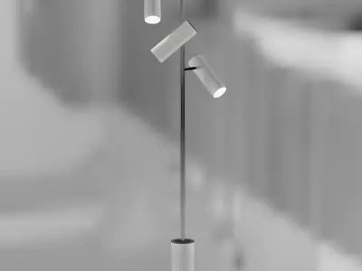 Floor lamp with three cylindrical swivel shades and marble base 3D model