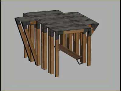 Contemporary Wooden Pergola with Bench 3D model
