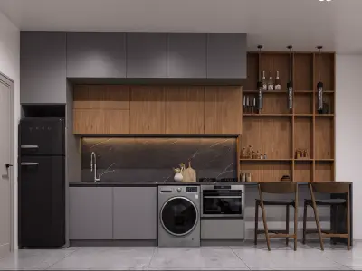 Modern Studio Apartment  Fully Equipped Interior 3D Scene 3D model