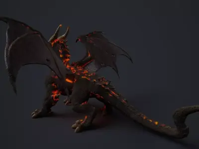 Stylized Lava Dragon Low-poly 3D model