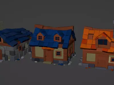 Damaged House Version Broken Roof Game Environment Asset Low-poly 3D model