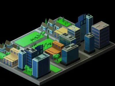 Isometric city Low-poly 3D model