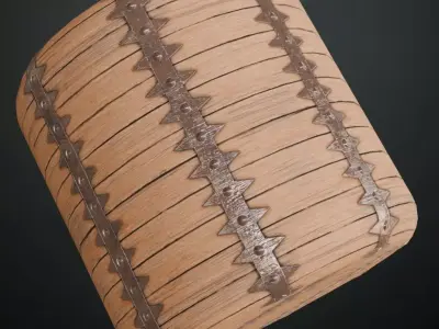Medieval Wooden Barrel Planks with Spiked Metal Bands PBR  Texture