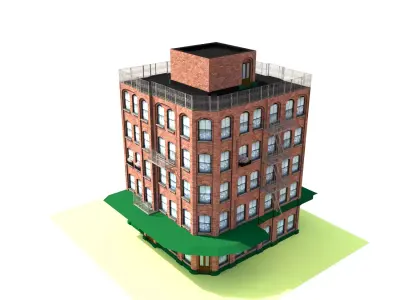 Modular buildings loft from Brooklyn with animation Low poly PBR Low-poly 3D model