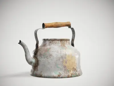 Old enamel dirty teapot da1 Low-poly 3D model