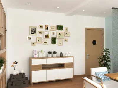 Reception room sofa table and chair bookcase 3D model