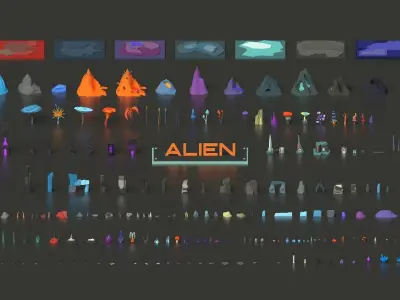 Low Poly Space Alien Worlds 3D Asset Pack Low-poly 3D model